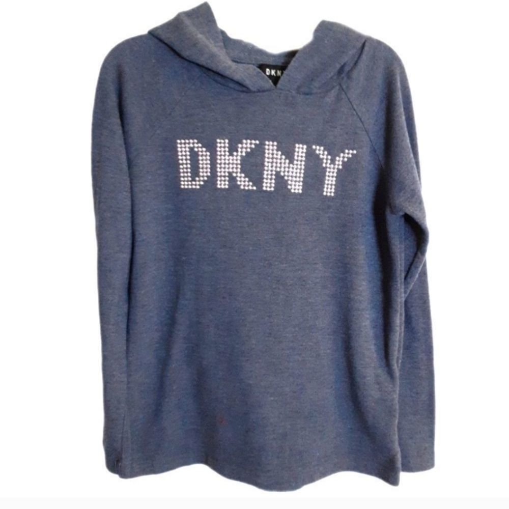DKNY Hoodie Tee Longsleeved‎ Soft Knit Sparkly Gray Girls Size 8